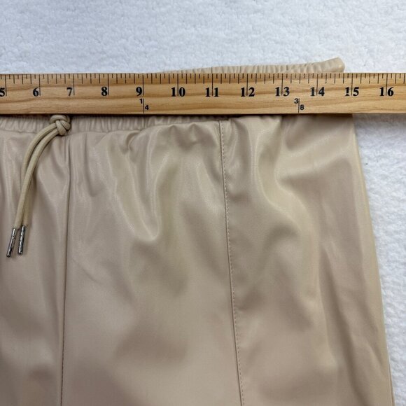 Foerns Faux Leather Jogger Pants High Waist Drawstring Beige Chic Womens L NEW - Picture 7 of 9